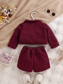 SHEIN Toddler Girls' Elegant Fashion Street Style Pants Set, Spring/Autumn - Burgundy - View 2