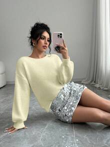 Elenzga Versatile Fashion Party Sequin & Bow Decor Backless Reversible Women Sweater, Autumn/Winter - Yellow - View 4