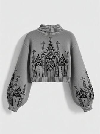 Pull col roulé à broderie style gothique