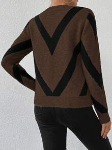 Franclia Nuevo suéter de cuello redondo con estampado geométrico de rayas para otoño/invierno 2024 - Multicolor - Ver 3