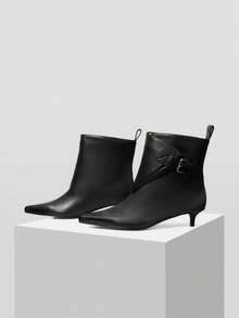 MOTF POINT TOE BUCKLE DETAIL MID-CALF BOOTS FOR CHRISTMAS - Black - View 4