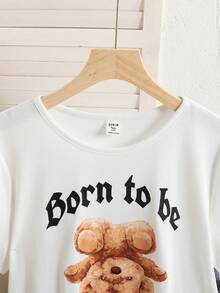SHEIN 少女三件套可爱小熊格子图案睡衣套装 - 黑與白 - 查看 4