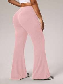 Rhythm Era Leggings acampanados acanalados para mujer, pantalones deportivos de ajuste ceñido para uso diario, para todas las estaciones - Rosa Pálido - Ver 7