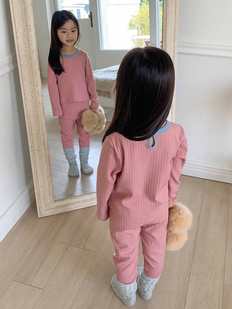 Set de 2 piezas Conjunto de niña de punto acanalado