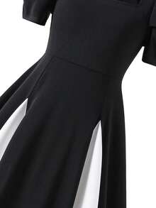 Tween Girls' Solid Color Casual Short Sleeve Summer Dress - Black and White - View 7