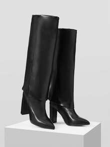 MOTF NUEVAS BOTAS ALTAS DE RODILLA DE MODA EUROPEA Y AMERICANA PARA MUJERES - Negro - Ver 7