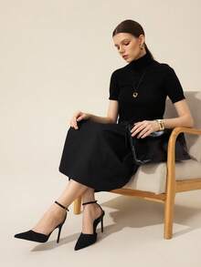 CUCCOO BASICS 女士尖头搭扣设计时尚高跟鞋，适合日常穿着 - 黑色 - 查看 4
