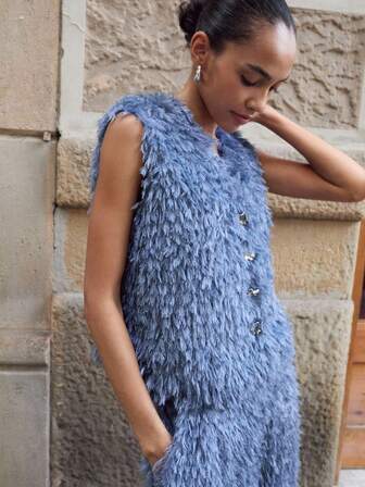 Maija Cardigan regular da donna con scollo a V, bottoni davanti e senza maniche, in tinta unita