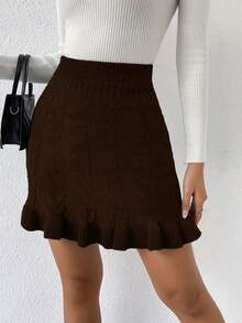 SHEIN Unity Vintage College Style Solid Color Versatile Women Sweater Skirts - Brown - View 6
