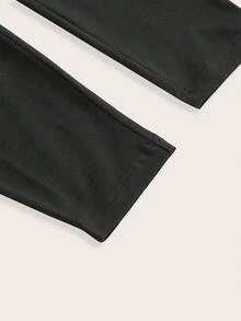 Modmama 2 件孕妇纯色喇叭裤，带可调节腰围和宽腰带紧身裤套装 - 黑色 - 查看 9