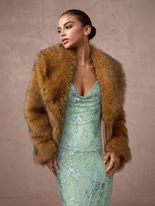 Lumalex 花卉3D丝绒吊带露背金属链装饰修身美人鱼连衣裙 - 薄荷綠 - 查看 7