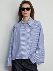 Aveloria Modichic Fashionable Design Sense Casual Loose Pleated Long Sleeve Striped Shirt - Multicolor - View 3