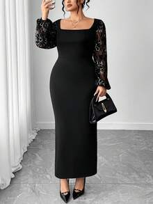 Cravure Plus Size Women Elegant Luxury Romantic Dress - Black - View 3