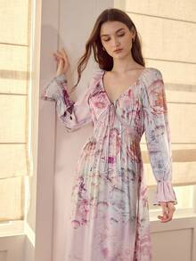 MOTF PREMIUM FLORAL PRINT FLOUNCE SLEEVE NIGHTGOWN - Pink - View 5