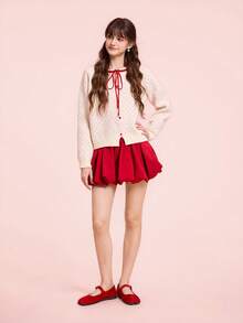 CUCCOO DOLLMOD 女士平底红色毛绒圆头 Tabi 分趾玛丽珍鞋，低跟，校园风格 - 紅色 - 查看 6