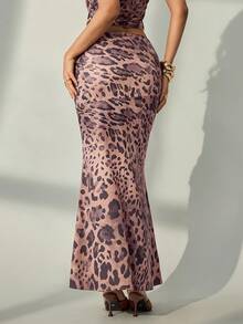 Bluhae Elegante y sexy falda de cola de pez con estampado de leopardo, adecuada para bodas, fiestas, citas, uso diario, oficina, otoño/invierno - Multicolor - Ver 2