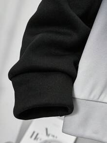 2件套青少年男童休闲渐变圆领套头卫衣套装，字母领设计，渐变时尚，适合秋冬季日常穿着 - 黑色 - 查看 4