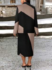 SHEIN PETITE Petite Women Geometric Print Slimming Versatile Shirt Dress - Multicolor - View 2