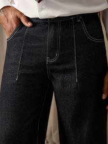RivetRise Men's Black Casual Loose Fit Pocketed Baggy Wide Leg  Two Tone Jeans For Boyfriend - Dark Wash - View 5