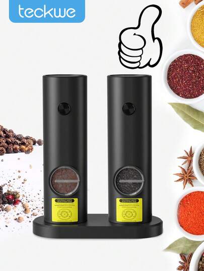 Teckwe Salt And Pepper Grinder ,Electric Salt And Pepper Grinder Mill With LED Light Electric Salt And Pepper Grinder Battery Powered With Light, Automatic One Hand Operation Pepper Mill,LED-Illuminated Electric Automatic Pepper Grinder With Adjustable Coarseness - Perfect For Salt And Pepper Shakers And Spice Grinding - Kitchen Accessory