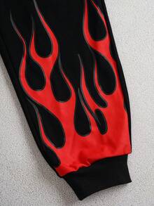 Transformers X SHEIN Quần nỉ dài họa tiết ngọn lửa và robot cho bé trai tuổi mới lớn cạp chun màu đen - màu đen - Xem 3