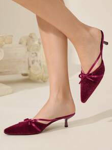 CUCCOO CHICEST Scarpe con tacco a punta eleganti e retrò in velluto viola, con fiocco, cinturino incrociato e tacco a rocchetto, adatte per occasioni formali, feste, pomeriggi del tè, appuntamenti, Ognissanti - Fucsia - Visualizzare 4