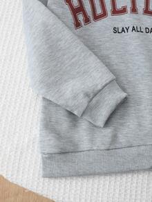 Genkimix Kids 1pc Young Girl Holiday Red Letter Print Long Sleeve Sweatshirt, Casual Loose Fit, Autumn/Winter - Grey - View 5