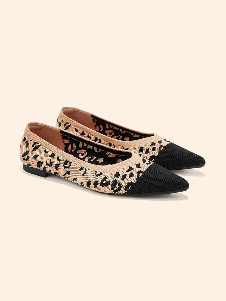 CUCCOO BASICS Women's Pointed Toe Leopard Print Flats, Fashionable For Daily Wear For Christmas