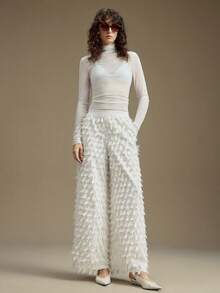 Ontre 2025 Winter Women's Trousers, Party, New Year, White, Textured Fabric, Loose Fit, Minimalist Elegant, Autumn/Winter Apparel, Holiday Party, Women's Bottoms, Holiday, Women's Office Wear, Workwear, Halloween, Christmas, Casual, Versatile, Urban Chic, Guest Attire, Back To School, Women's Pants, Elastic Waistband, Thanksgiving, Valentine's Day, Holiday, Fashionable & Versatile Women's Pants - White - View 1