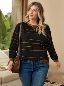 Rosumi كنزة صوفية مترهلة بياقة طاقم بلون أسود وبني وقطع ملونة وخطوط نقطية بمقاس كبير، للاستخدام في الخريف/الشتاء بشكل عادي