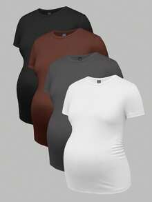 Modmama Maternity Summer City Leisure Round Neck Short Sleeve Solid Color Slim Multi-Color Pregnancy T-Shirt