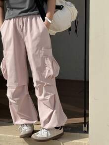 Dazy Kids Tween Girls' Casual Solid Color Drawstring Waist Cargo Pants