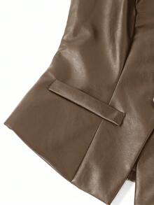 Ellevyn 女士秋季PU皮黑色摩托车夹克背心 - 棕色 - 查看 4