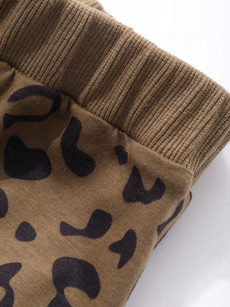 Young Girl Leopard Print Sleeveless Top And Mini Skirt 2pcs Set, Summer