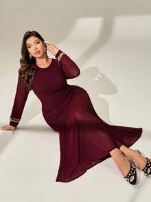 Auralis Damen Große Größen elegantes einfarbiges gerafftes figurbetontes transparentes Langkleid, geeignet für Herbst-Teegesellschaft, Valentinstag-Party, Konzerte, Dates