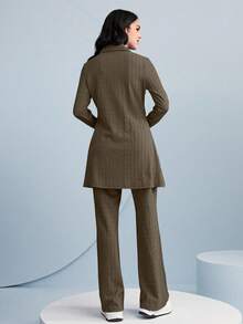 Graceveil Ladies' Solid Color Top And Wide Leg Pants Two Pieces Set 2 Pieces Set Modest - Brown - View 3