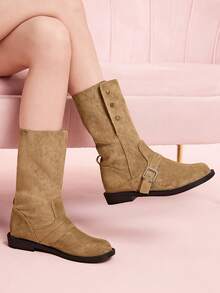 CUCCOO DOLLMOD Women's Retro Over-The-Knee Boots, Round Toe Slim Fit Tall Riding Boots - Apricot - View 5