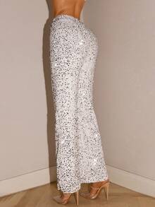 Glamine 高腰亮片白色长裤，适合节日派对、成人装扮、优雅女士服装、约会之夜阔腿裤、亮片女裤、优雅女士长裤、白色长裤、女士长裤 - 白色 - 查看 4