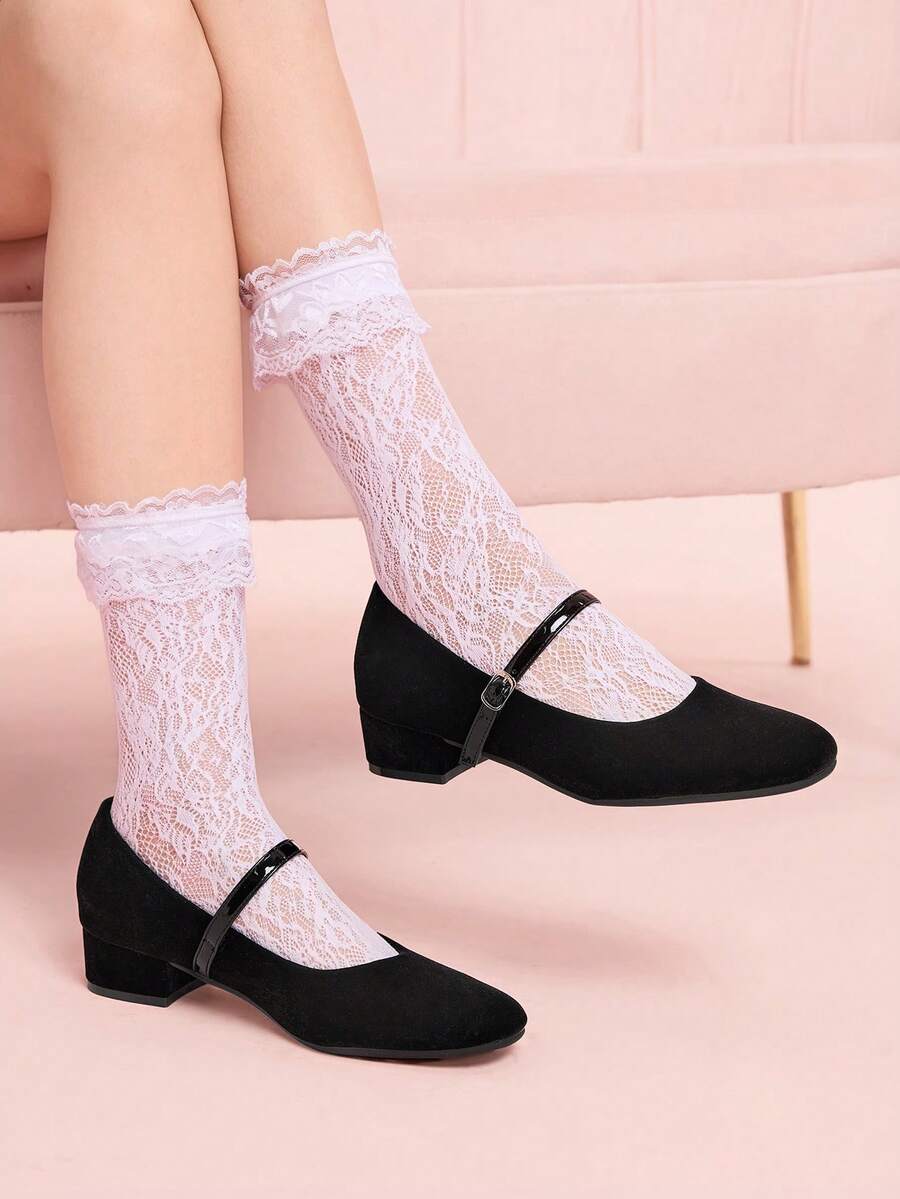 CUCCOO DOLLMOD 女士法式复古玛丽珍鞋，黑色粗跟 - 黑色 - 查看 1