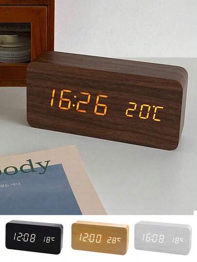 1個 スマートライフ 木製 目覚まし時計 ベッドルーム テーブルクロック ホームエレクトロニクス デバイス 装飾 スヌーズ 朝 ベッドサイドテーブルクロック ボイスコントロール デスクデジタル目覚まし時計 ホームインテリア 学校に戻る 部屋の装飾 学校用品
