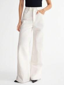 Daynim Quần Jeans Ống Rộng Túi Xiên Trơn - trắng - Xem 4