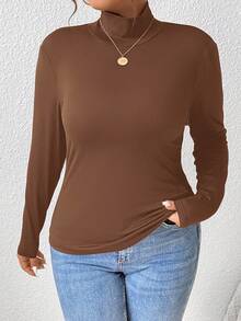 SHEIN Frenchy Áo thun cổ bẻ ôm vừa vặn có gân chắc chắn Plus - màu nâu - Xem 3