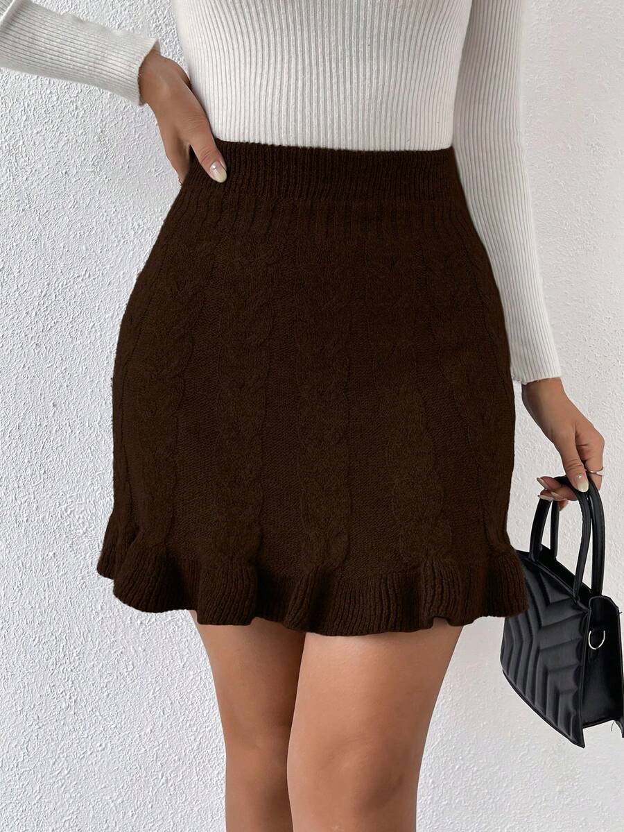 SHEIN Unity Vintage College Style Solid Color Versatile Women Sweater Skirts - Brown - View 1