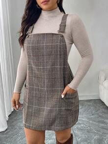 SHEIN LUNE Váy yếm cỡ lớn dệt jacquard họa tiết đồng xu cổ điển - màu nâu - Xem 5