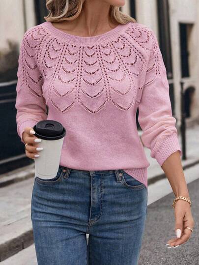 SHEIN Women Solid Color Crew Neck Long Sleeve Casual Blouse For New Year Clothes