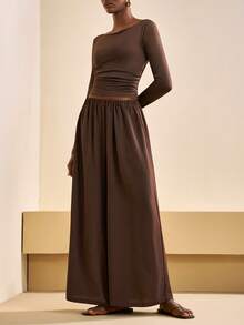 Zivah 2025秋季新款音乐节及毕业典礼休闲宽松三件套 - 亚麻混纺开衫 + 长袖针织衫 + 亚麻长裤，适合日常、海滩、度假、街头风格，宽松版型 - 棕色 - 查看 7