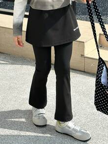 DAZY Tween Girl 字母印花连衣裙和裤子套装，秋装 - 黑色 - 查看 6