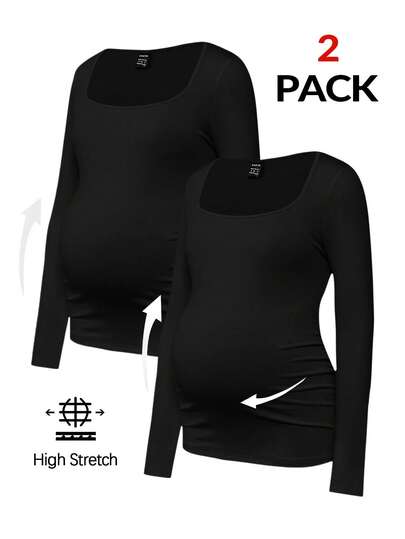 Modmama Maternity Casual Solid Color Long Sleeve T-Shirt, Autumn