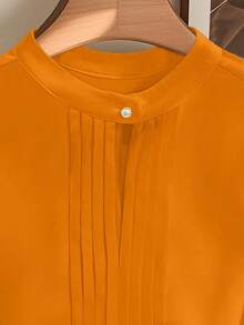 GlowEve Women's Casual Solid Color Keyhole Collar Blouse, Summer - Orange - View 4