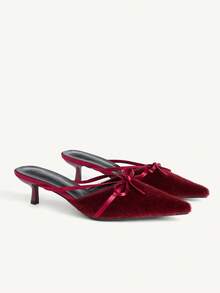 CUCCOO CHICEST Scarpe con tacco a punta eleganti e retrò in velluto viola, con fiocco, cinturino incrociato e tacco a rocchetto, adatte per occasioni formali, feste, pomeriggi del tè, appuntamenti, Ognissanti - Fucsia - Visualizzare 9